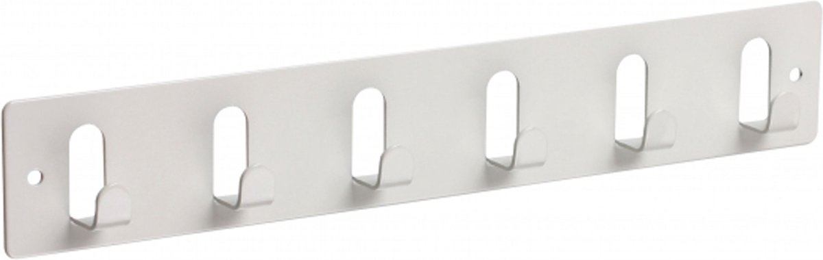 Siro Kapstok - 6 ophang haken - metaal - wit - 11 x 36 cm - ruimtebesparend - wandkapstok
