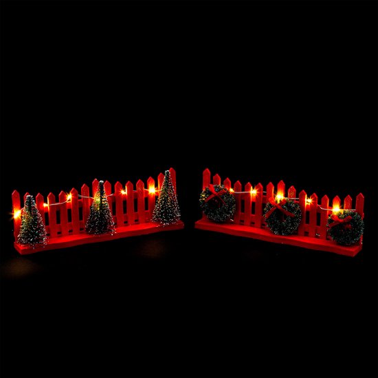 Feeric lights and christmas Kerstdorp hekjes - 4x - rood - led licht - 15 x 2,5 x 6 cm - kunststof