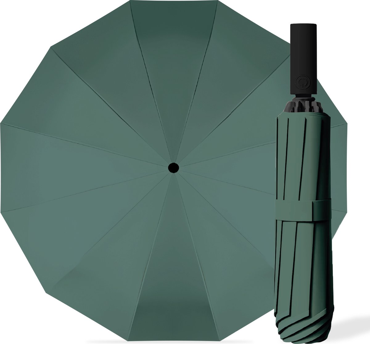 Kaaiman® Stormparaplu Opvouwbaar - Donker groen - 12 Panelen - Windproof - UV bescherming - Paraplu - 1 Knop bediening - Geschikt voor 2 personen - Beperkte oplage