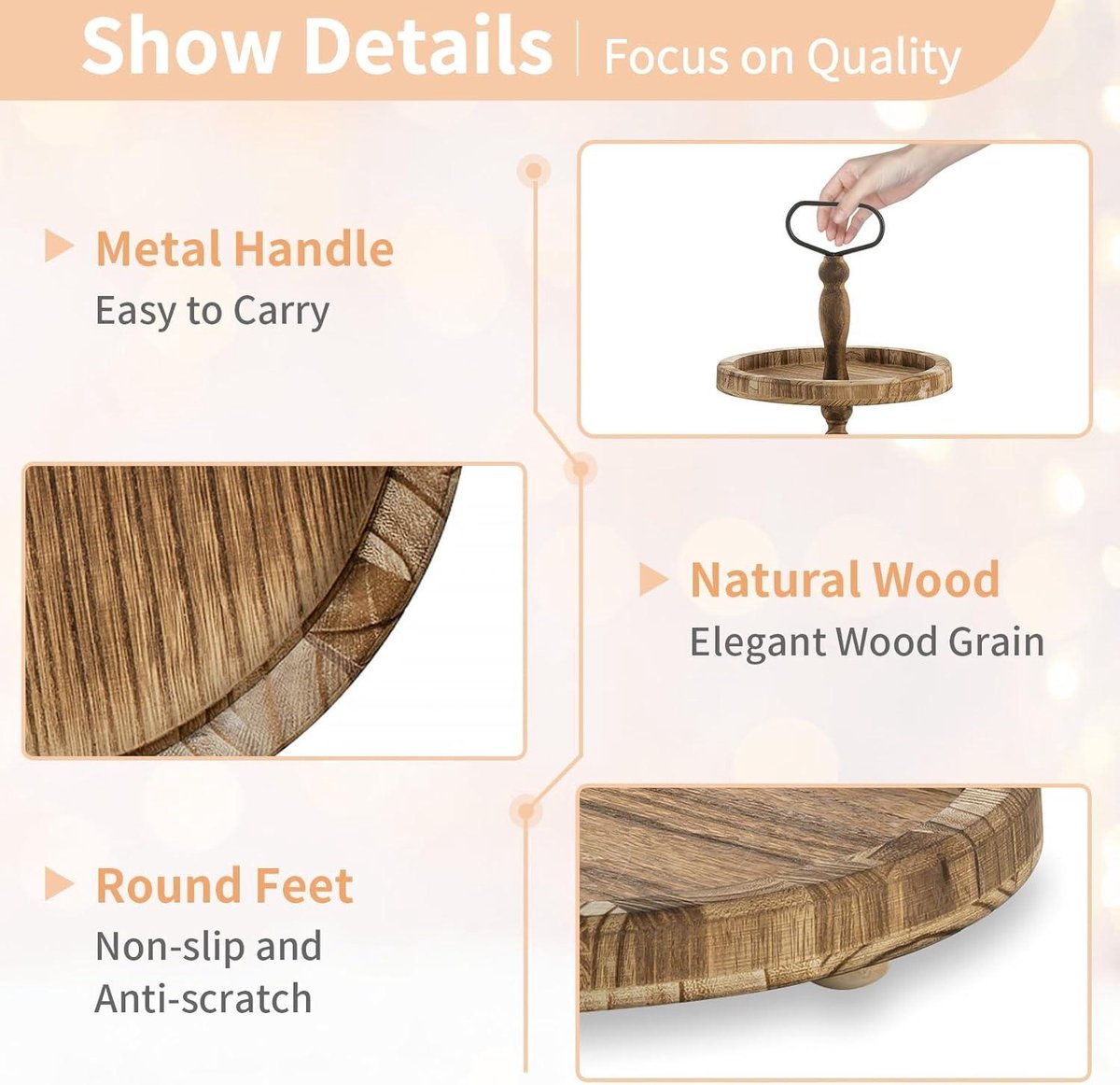 ENUODA 2 Tier Wooden Decorative Tray Cake Stand, Round Fruit Plate, Afternoon Tea Stands, Rustic Wooden Farm Cupcake Stand, Layered Dessert Tray, Food Tray Stand