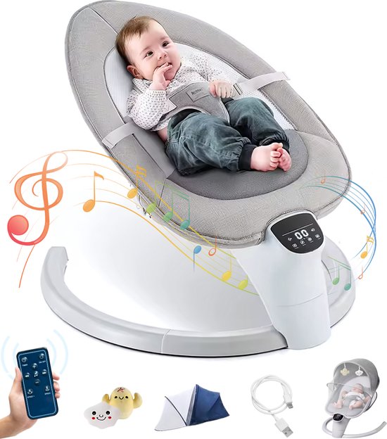 Foto: We flow wipstoel elektrisch babyschommel schommelstoel baby swing wipstoeltjes speaker en afstandsbediening uitneembare wasbare wipstoelhoes inclusief klamboe en knuffels