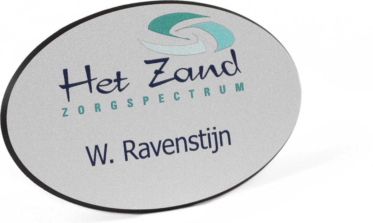Naambadge | ovale plaatbadge 76x47 mm| Bedrukt | Kwantumkortingen
