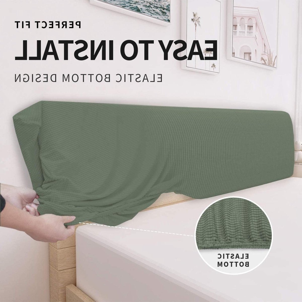 Headboard Cover Plain Design Stretchy Washable Removable - Green 180cm hoofdbord hoes elastische