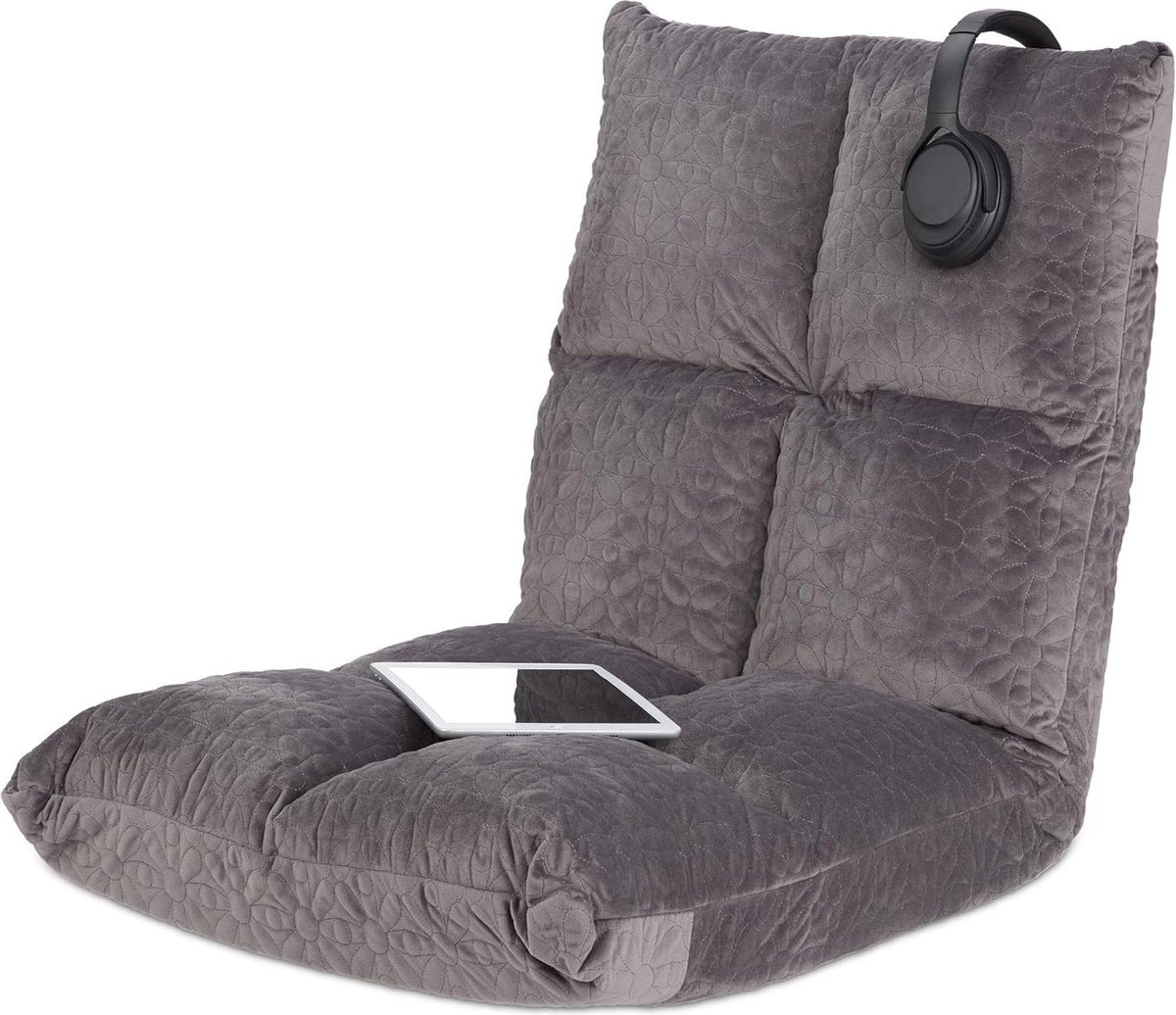 Goedkoopste Floor Chair Adjustable Floor Cushion with Backrest - 6 Positions - Padded - HBD - 58 x 50 x 55 cm - Grey verschoningsmatje met luieretui