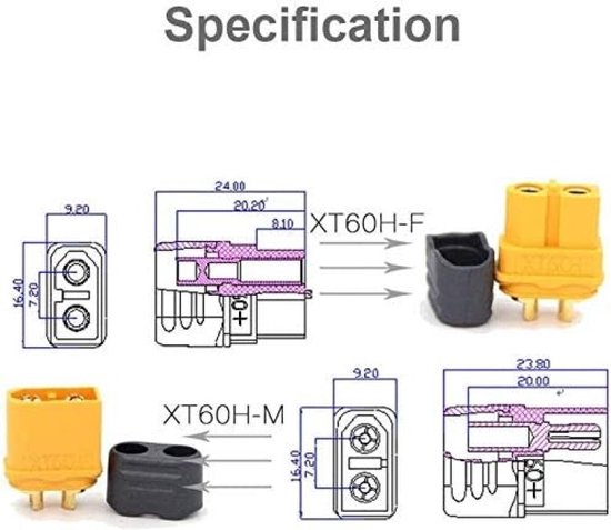 Vuniverse – 10 Paires Connecteurs XT60H Améliorés Avec Capots – Pour Batteries Lipo RC – Avion, Voiture, Drone