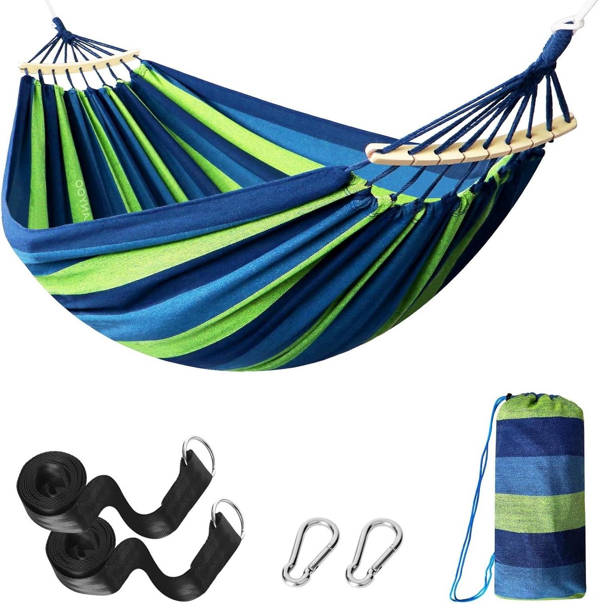 Duurzame hangmat comfortabele hangmat met 40 cm gebogen houten stang draagtas inclusief voor tuin terras strand
