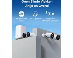 Bewakingscamera extra camera voor buitenbeveiliging 4K-resolutie 24/7 opname wifi AI-gezichtsherkenning - geen maandelijkse kosten - HomeBase 3