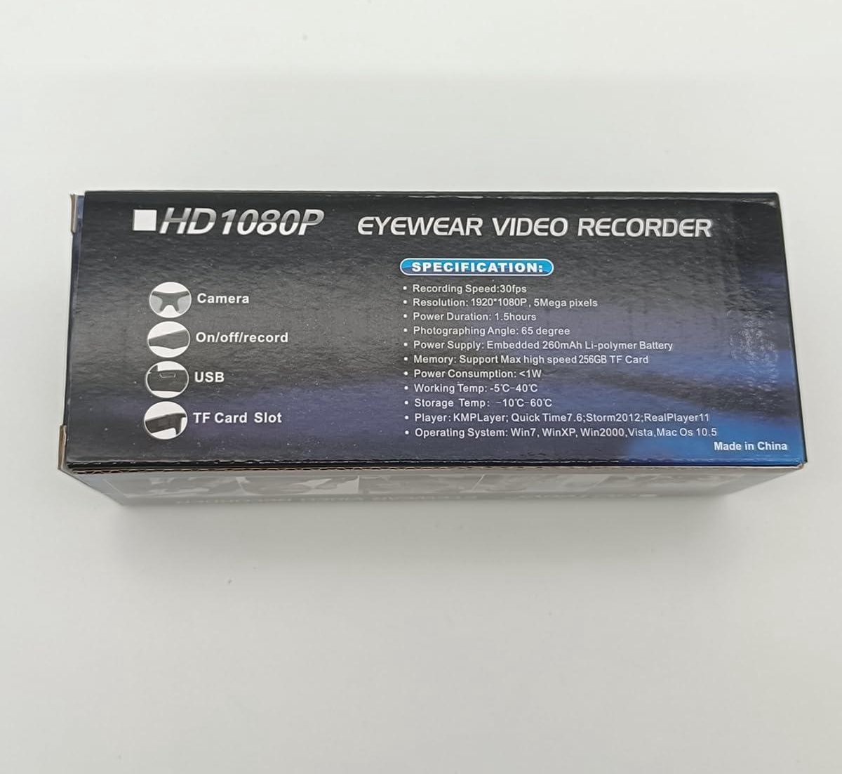Hereta Spion Camera Bril HD 1080p Mode Actie Video Recorder Bril voor autorijden, wandelen, vissen, rijden (32G Micro SD-kaart inbegrepen