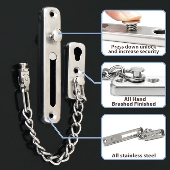 Deurketting - Geborsteld Nikkel - Deurbeveiliging - Antidiefstal