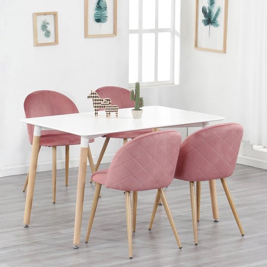 Cosy Cottage® Set de 4 Chaises de salle à manger – Revêtement en velours doux avec Pieds en métal – Chaises – Convient pour Cuisine, salle à manger, salon et salon – Rose