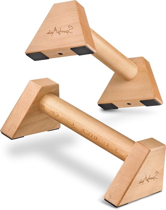 DH FitLife Liegestützgriffe aus Holz - 2x gelenksschonende & rutschfeste Handstand-Griffe | Parallettes | Dip Barren | Push-Up Bars | Calisthenics Equipment für Strength Training | Indoor & Outdoor