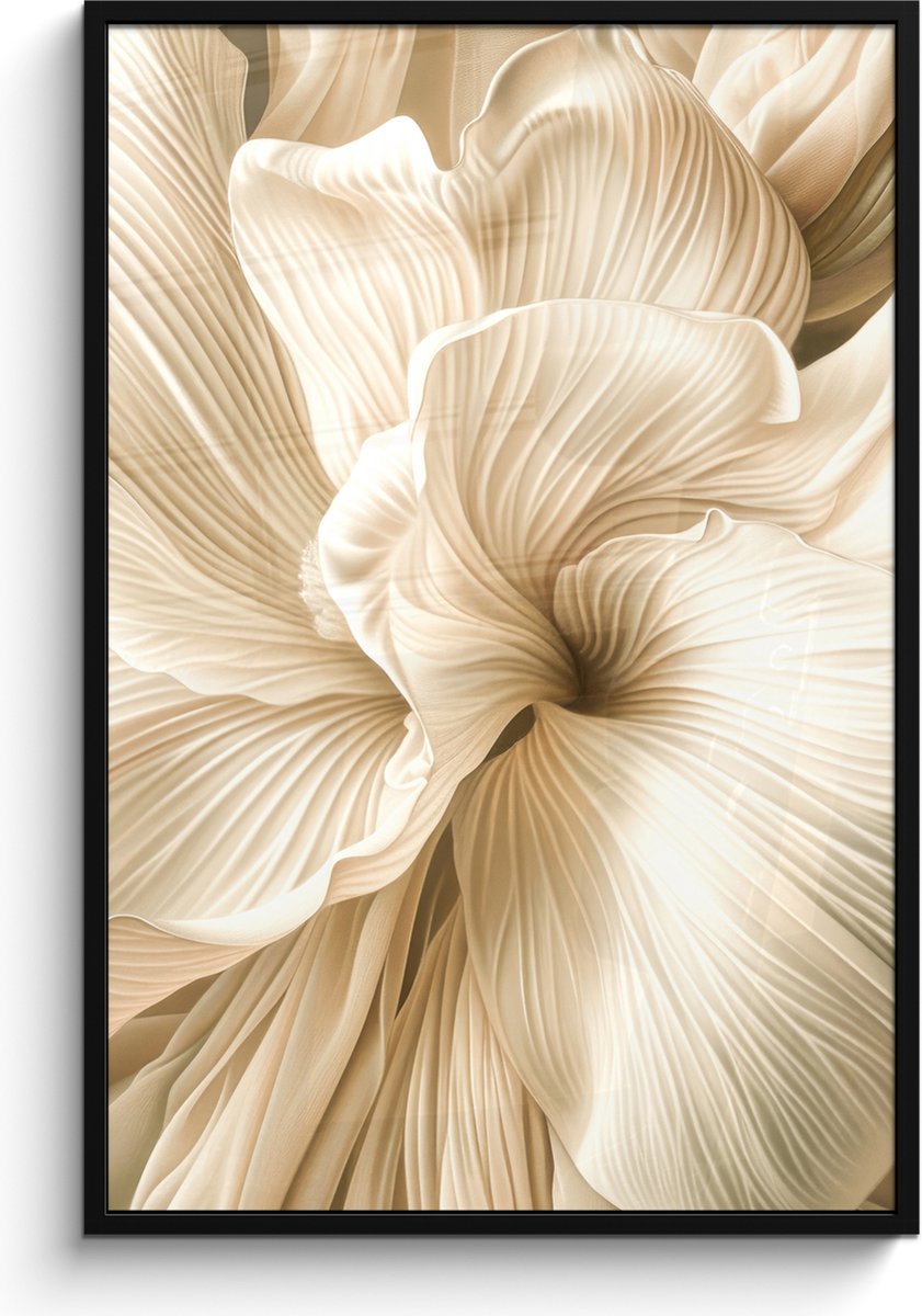 FrameYourWall Poster in lijst - Fotolijst 80x120 cm - Posters - Abstract - Beige - Bloemen - Natuur - Posterlijst zwart - Decoratie - Wanddecoratie woonkamer - Muurdecoratie slaapkamer Bloemen - Close up