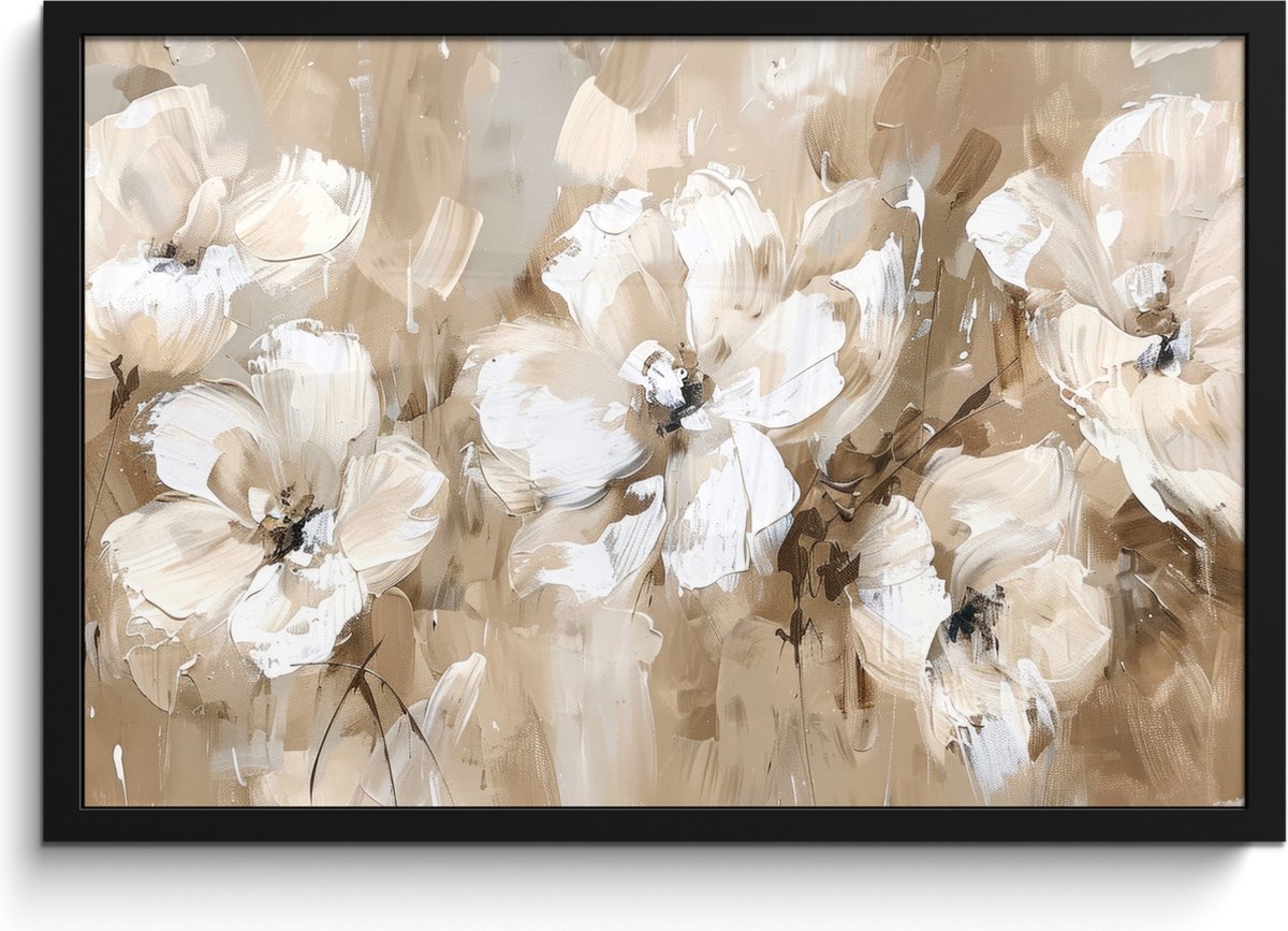 FrameYourWall Poster in lijst - Fotolijst 60x40 cm - Posters - Bloemen - Beige - Abstract - Modern - Posterlijst zwart - Decoratie - Wanddecoratie woonkamer - Muurdecoratie slaapkamer