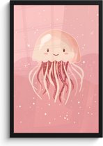 Poster in lijst - Fotolijst 40x60 cm - Posters - Kwal - Zeedieren - Roze - Onderwater - Posterlijst zwart - Kamer decoratie - Wanddecoratie kinderkamer - Muurdecoratie babykamer