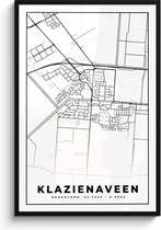 Cadre photo avec affiche - Carte - Klazienaveen - Zwart - Wit - 80x120 cm - Cadre pour affiche