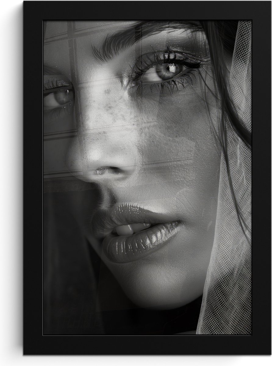 Poster in lijst - Fotolijst 20x30 cm - Posters - Vrouw - Portret - Zwart wit - Vintage - P