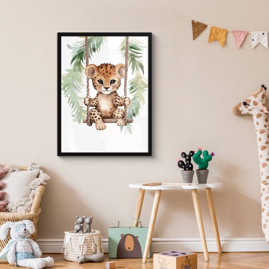 Cadre photo avec affiche - Cadre affiche 60x80 cm - Posters - Léopard - Animal - Enfants - Jungle - Chambre d'enfant - Accessoires Chambre de bébé - Décoration photo dans cadre - Décoration murale salon - Décoration murale chambre