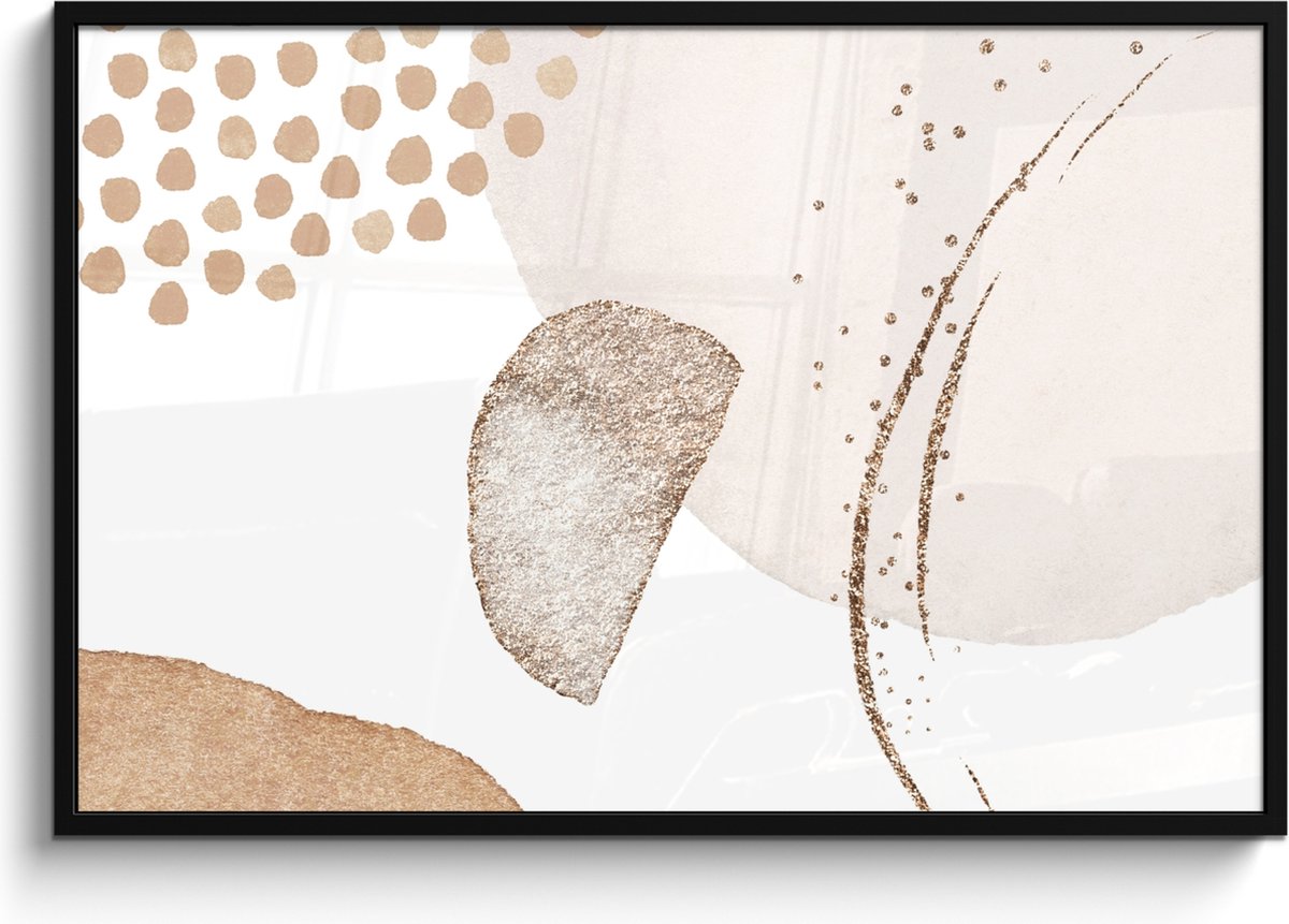 FrameYourWall Poster in lijst - Fotolijst 120x80 cm - Posters - Watercolor - Pastel - Beige - Abstract - Modern - Posterlijst zwart - Wanddecoratie badkamer - Muurdecoratie WC - Decoratieve accessoires - Toilet muur decoratie Beige - Modern