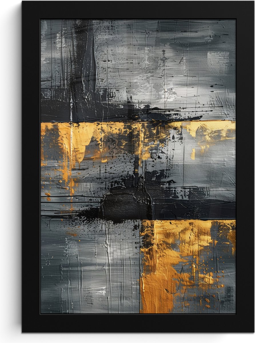 FrameYourWall Poster in lijst - Fotolijst 20x30 cm - Posters - Modern - Goud - Grijs - Patroon - Posterlijst zwart - Decoratie - Wanddecoratie woonkamer - Muurdecoratie slaapkamer