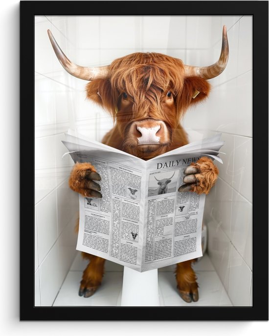 Affiche sous cadre - Cadre photo 30x40 cm - Posters - Highlander écossais - Animal - Journal - Toilettes - Cadre affiche noir - Décoration murale salle de bain - Décoration murale toilette - Accessoires décoratifs - Décoration murale Toilettes