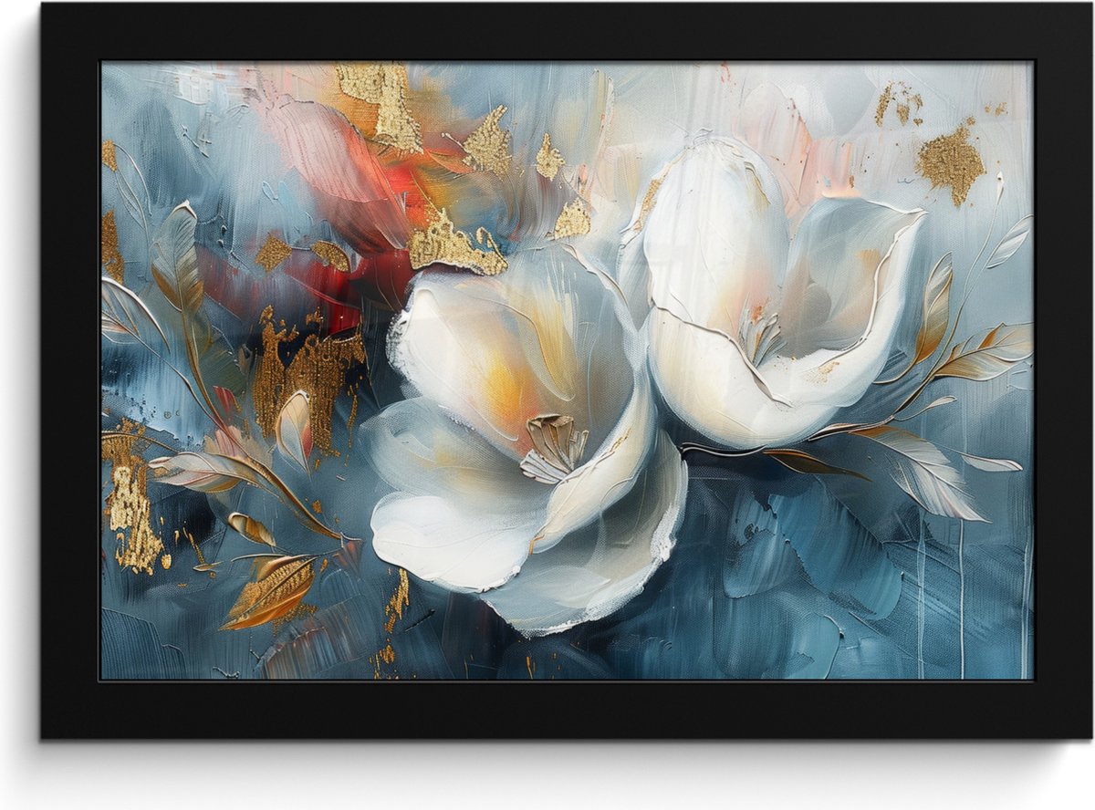 FrameYourWall Poster in lijst - Fotolijst 30x20 cm - Posters - Bloemen - Wit - Goud - Kunst - Abstract - Posterlijst zwart - Decoratie - Wanddecoratie woonkamer - Muurdecoratie slaapkamer