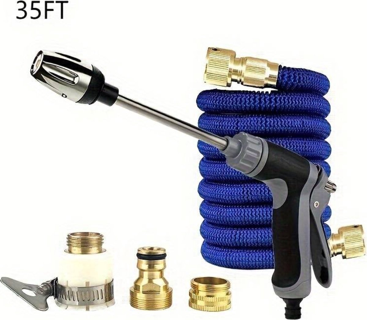 Bovista Tuinslang Flexibel - Tuinslangen - Haspel - Spuitpistool - 10 Meter - Blauw