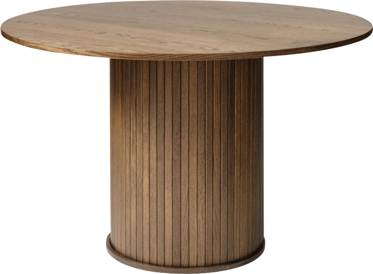 Olivine Lenn Ronde Eettafel Gerookt Eiken - Hout - Japandi - 4 Persoons - Eetkamertafel - Donkerbruin - Ø 120 x 75 cm
