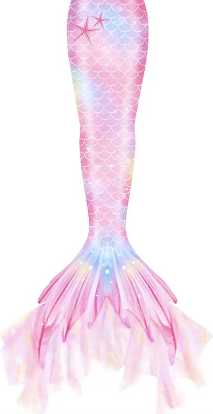 Foto: Joya kids zeemeermin staart met kanten franjes roze mermaid staart prinsessen jurk verkleedkleding meisje maat 140