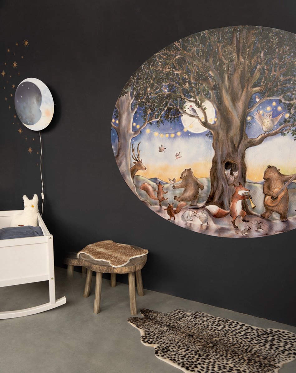 Dierenfeest behangcirkel 150 cm | Voor Baby- & Kinderkamer | Geproduceerd in NL | Eigen Ontwerp | Hartendief Design