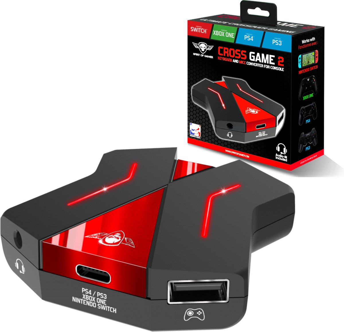 Spirit of Gamer Converter 2 – Converter muis – Geschikt voor PS4, PS3, Xbox One, Nintendo Switch – Compatibel met verschillende Consoles – ideaal voor FPS-spellen – geschikt voor elke muis en keyboard – Zwart/Blauw