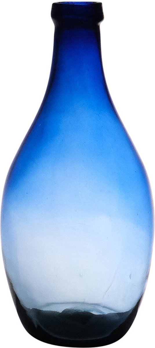 Hakbijl glass Bloemenvaas Luna Elegance - transparant blauw glas - D19 x H37 cm - sierlijk flessenhals model - mondgeblazen