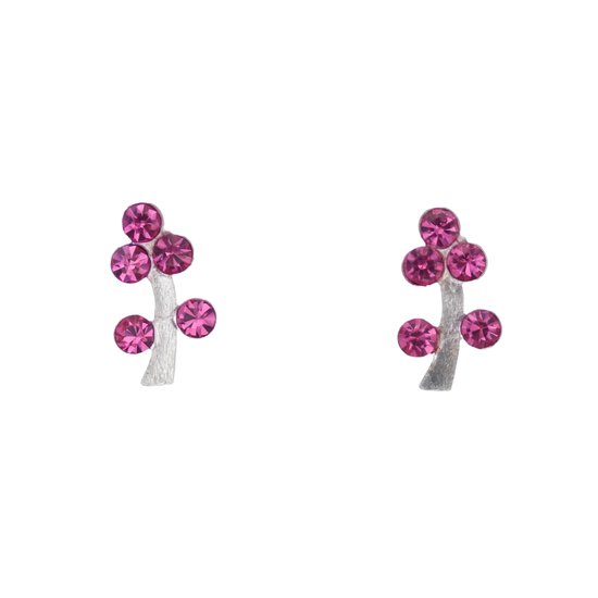 Behave – Boucles d'oreilles – Petites Boucles d'oreilles en Argent Massif - Motif Branche - Rose Fuchsia - Pierres de Cristal