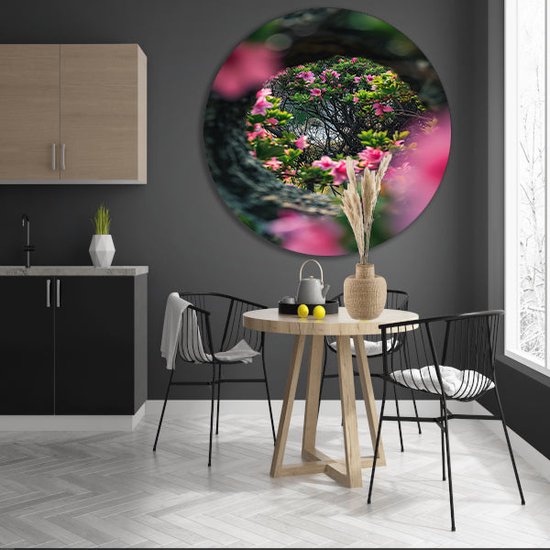 Tableau transparent - Assiette murale Fleurs - Tableau Plantes - Décoration murale industrielle - Panneau mural - Décoration murale murale chambre cercle mural aluminium 90x90 cm