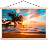 Porte-affiche avec affiche - Affiche scolaire - Palmier - Coucher de soleil - Horizon - Plage - Mer - Tropical - 90x60 cm - Lattes transparentes