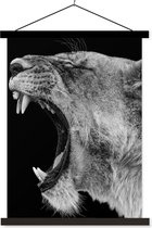 Support pour affiches avec affiche 40x53 cm - Affiche scolaire - Animaux - Lion - Zwart - Wit - Portrait - Affiche textile - Lattes noires