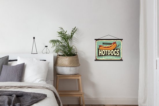Porte-affiche avec affiche - Affiche scolaire - Hot dog - Vintage - Illustration - 40x30 cm - Lattes noires
