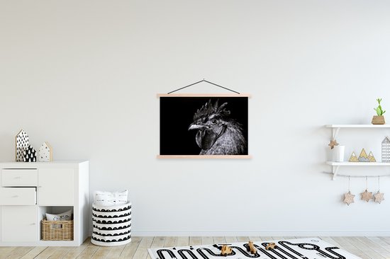 Poster Portrait Zwart et blanc d'un coq lattes textielposter vierge 90x60 cm - Tirage photo sur plaque scolaire (décoration murale salon / chambre)