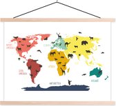 Wereldkaart pour enfants Affiche scolaire Animaux Animaux lattes plates vierges 120x90 cm - Tirage photo sur affiche textielposter (décoration murale salon / chambre)