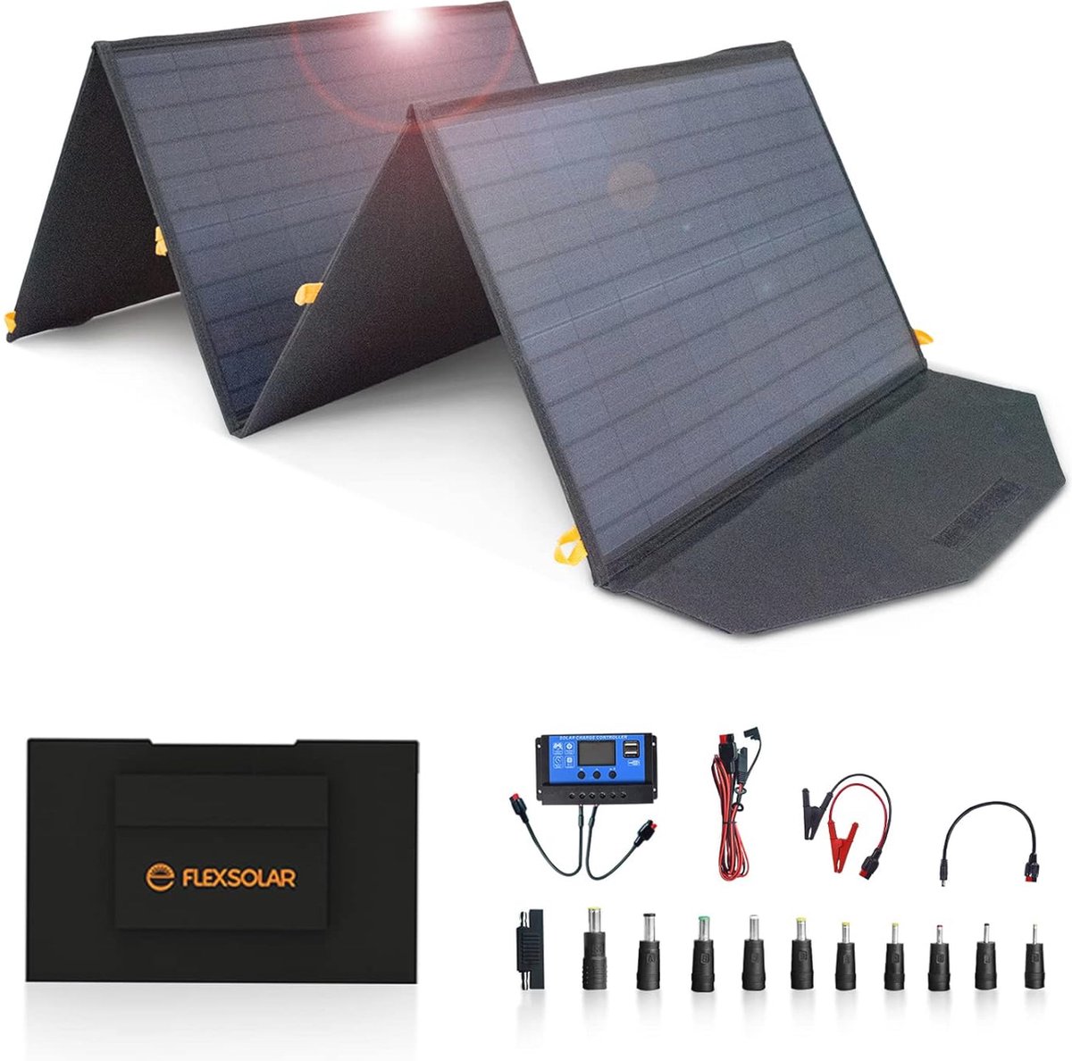 Zonnepanelen met Stekker - Zonnepaneel-Oplader - Zonnepaneel - 120 W - Opvouwbare - Draagbaar -.voor Camping - Stroomuitval - Noodsituaties - IP65 Waterdichte - 20-28V DC - 165.4 x 56.4 x 0.5 cm - Zwart