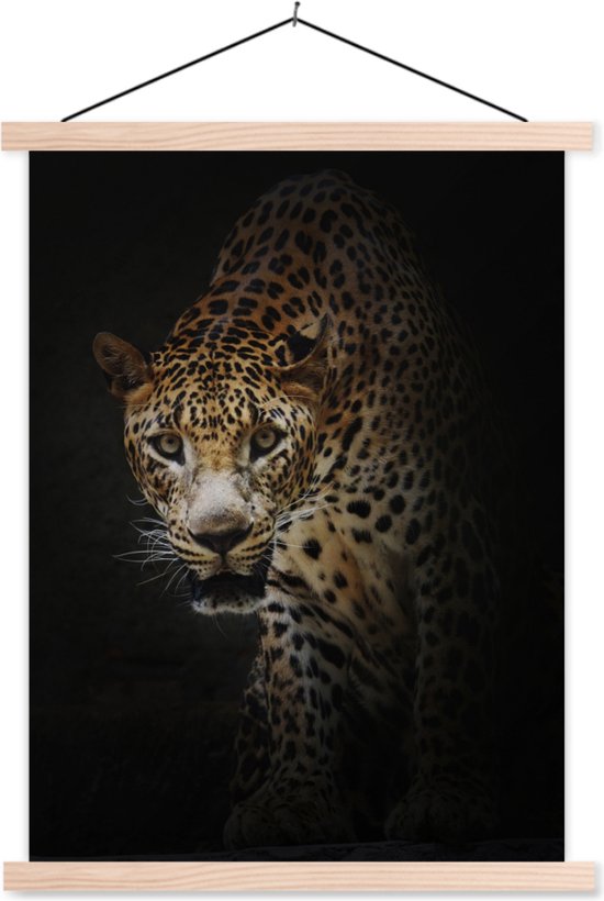 Posterhanger incl. Poster 87x120 cm - Schoolplaat - Luipaard - Wilde dieren - Licht - Textielposter - Blanke latten