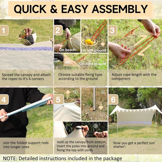 Zonnetent 2 m x 2,4 m, kaki, UPF50+ uv-bescherming, lycra strandtent voor 3 personen, parasol strand met zandzak en 2 steunstaven, voor picknick, vissen, zonwering van TecTake — afbeelding 2