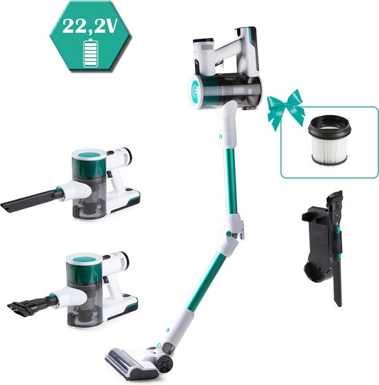 PRIMO PR510SV 3-in-1 Steelstofzuiger Draadloos - Stofzuiger zonder zak - Kruimelzuiger - Flexibele steel - Wit/Groen