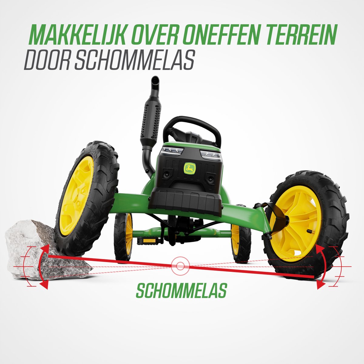 BERG Buddy John Deere® Skelter - 3+ Jaar - Verstelbare Stoel - Vrijloopautomaat - Officieel licentiemodel - Groen/Geel — afbeelding 7