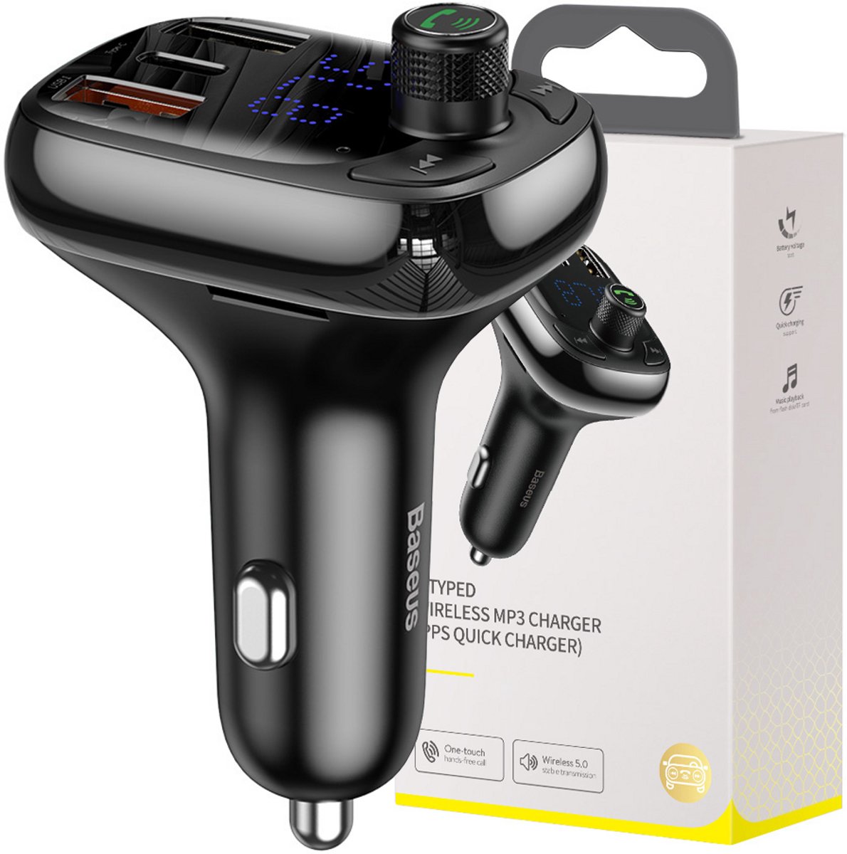 Baseus Bluetooth FM Radio Transmitter Carkit Universeel Zwart