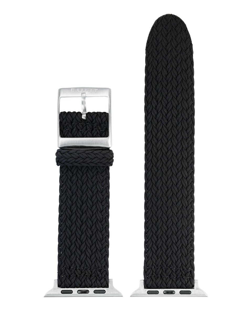 EULIT perlon horlogeband geschikt voor Apple Watch 38/40/41 maat - Serie 1/2/3/4/5/6/7/8/9/10 + SE - palma pacific smart - 20 mm - zwart - edelmetaal gesp zwart - incl. adapter