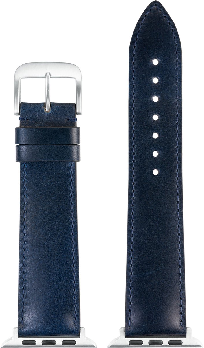 EULIT leer horlogeband geschikt voor Apple Watch 38-40-41 maat - Serie 1-2-3-4-5-6-7-8-9-10 + SE - shell cordovan smart - 20 mm - blauw - metalen gesp - incl. adapter