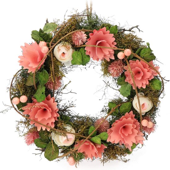 Lights4fun 60cm Oversized Pre Lit Premium Kunstmatige Pastel Paasei en Bloem Gebladerte Krans voor Voordeur en Indoor Muur 50 Warm Witte LEDs Batterij Werkt met Timer