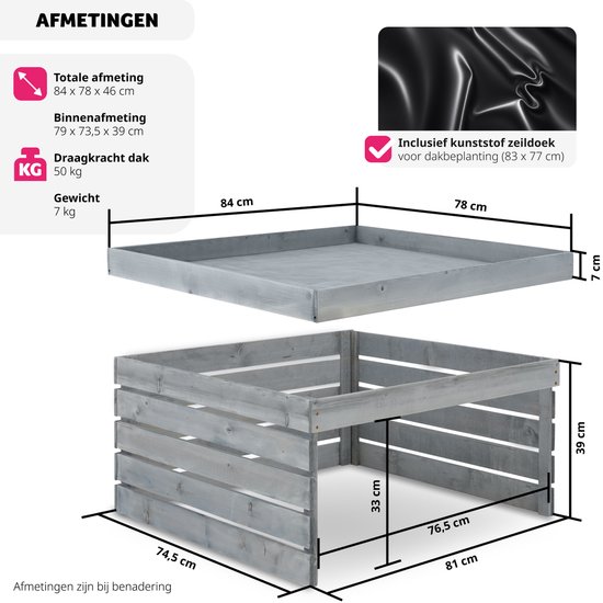 tectake® Garage pour robot tondeuse | Logement en bois avec toit vert, jardinière, bac à fleurs | Rangement de jardin pour tondeuse à gazon | Résistant aux intempéries et aux UV