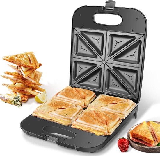 Machine à Sandwich En Fonte Sans Revêtement - Double Face, Poignées Isolées - Pour Petit Déjeuner Rapide, Facile à Nettoyer