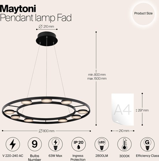 Maytoni - Lampe à suspension Fad - Zwart - Ø80